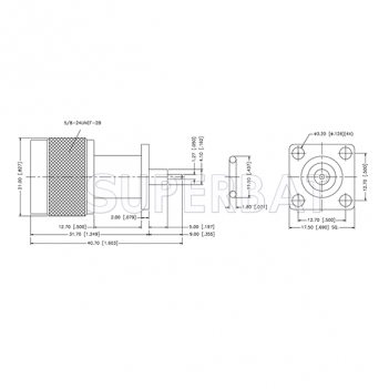 Superbat 50 Ohm N Type Plug Male Striaght 0.355 Inches Round Post 4 Hole Flange Connector