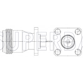 Superbat N Type Straight Jack Flat Tab 50 Ohm 4-Hole Flange Connector