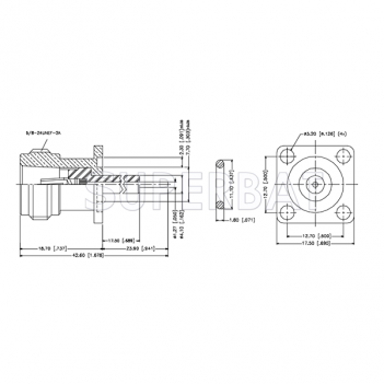 Superbat N 50 Ohm Type Straight Jack Round Post 4-Hole Flange Connector