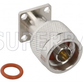Superbat 50 Ohm N Type Plug Male Striaght 0.355 Inches Round Post 4 Hole Flange Connector