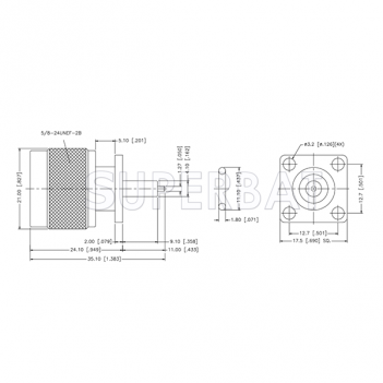 Superbat N Type 50 Ohm Straight Plug Male Round Post 4-Hole Flange Connector