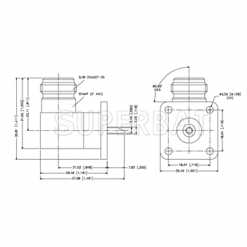 Superbat 50 Ohm RF Connector N Type Right Angle Jack Female Solder Cup 4-Hole Flange Connector