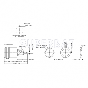 Superbat 50 Ohm N Type Jack Female Straight Bulkhead Solder Cup Connector