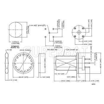 Superbat N Type Straight Jack Female Bulkhead PCB Through Hole Connector