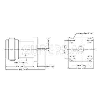 Superbat N Type Jack Round Post 4-Hole Flange Connector 50 Ohm