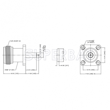 Superbat N 50 Ohm Type Straight Jack Round Post 4-Hole Flange Connector