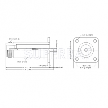 Superbat N Type Straight Jack Round Post 50 Ohm 4-Hole Flange