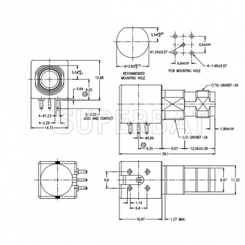 Superbat TNC Female Jack PCB Through Hole Right Angle RF Connector 50 Ohm