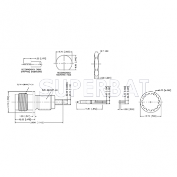 TNC Jack (male pin) Solder Bulkhead Reverse Polarized Connector 50 Ohm for 0.085" Semi-Rigid Cable