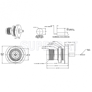 TNC Female Jack Solder Bulkhead Straight Connector 50 Ohm for 0.086" Semi-Rigid Cable