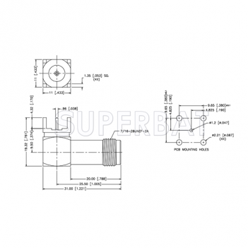 50 Ohm Superbat TNC Female Jack PCB Through Hole Right Angle RF Connectorm