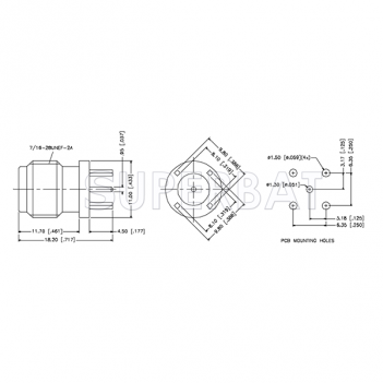 Superbat TNC Female Jack PCB Through Hole Straight RF Connector 50 Ohm