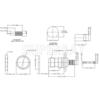 TNC Female Jack Crimp Bulkhead with O-ring Connector 75 Ohm for RG-59 Coax Cable