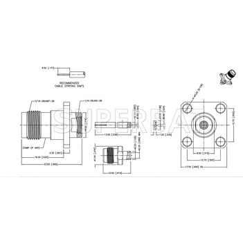 TNC Female Jack Solder 4-Hole Flange Straight Connector 50 Ohm for .085" Semi-Rigid Cable