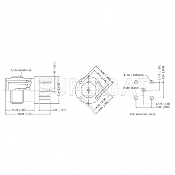 Superbat TNC Jack (male pin) Reverse Polarized PCB Through Hole Straight RF Connector 50 Ohm