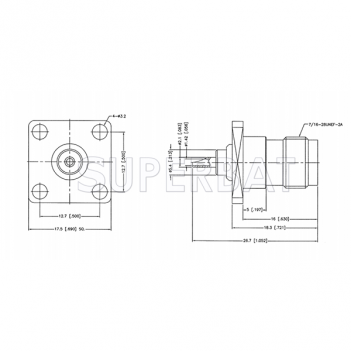 Superbat TNC Jack (male pin) Reverse Polarized Round Post 4-Hole Flange RF Connector 50 Ohm