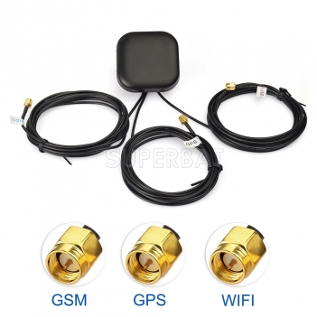 Car Top Roof Multi-Band Antenna GPS+GSM+WiFi Combined Antenna SMA Plug Male Connector with 3M Extension Cable