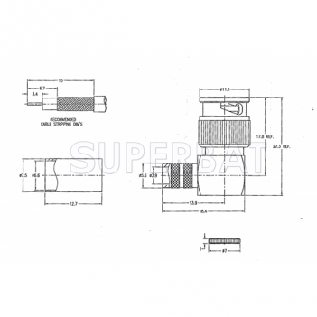 Superbat Mini-BNC Right Angle Crimp Plug Male Connector 75 Ohm for RG-59 Coax Cable