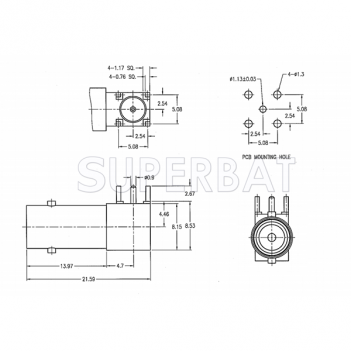 Superbat Mini-BNC Right Angle Female Jack PCB Through Hole Connector 75 Ohm