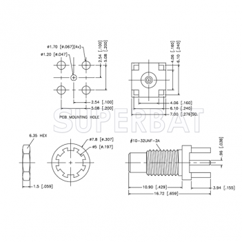 Superbat SMC Straight Jack Female Bulkhead PCB Through Hole Connector