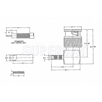 Superbat Mini-BNC Right Angle Crimp Plug Male Connector 75 Ohm for RG-179 Coax Cable