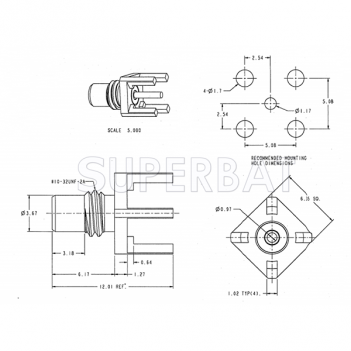 Superbat SMC Straight Jack Female PCB Through Hole Connector 50 Ohm