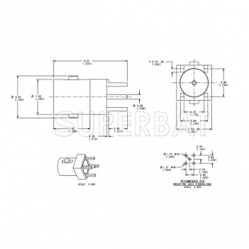 Superbat Mini-BNC Female Jack Straight PCB Through Hole Connector 75 Ohm