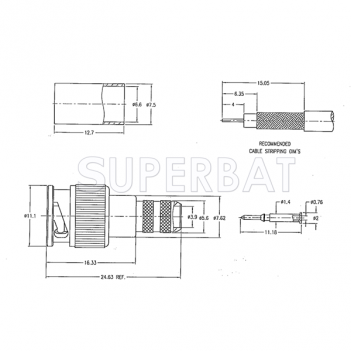 Superbat Mini-BNC Straight Bulkhead Crimp Plug Male Connector 75 Ohm for RG-59 Coax Cable