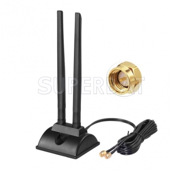 Superbat 700-960/1710-2700MHz Magnetic Base 4G LTE Cellular Dual Antenna with Extension Cable 6.56Ft SMA TS9 Connector