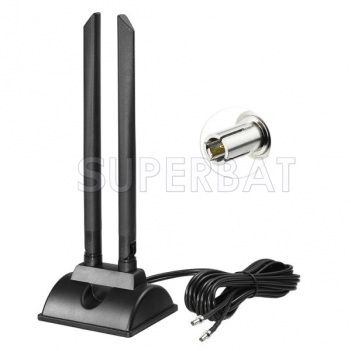 Superbat 700-960/1710-2700MHz Magnetic Base 4G LTE Cellular Dual Antenna with Extension Cable 6.56Ft SMA TS9 Connector