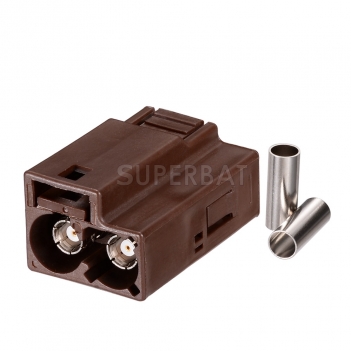 Superbat FAKRA Jack Code F Brown Double Socket Connector for Coaxial Cable RG316 RG174