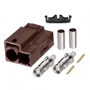 Superbat FAKRA Jack Code F Brown Double Socket Connector for Coaxial Cable RG316 RG174