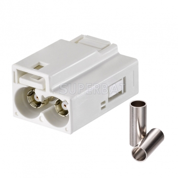 Superbat FAKRA Jack Code B White Double Socket Connector for Coaxial Cable RG316 RG174