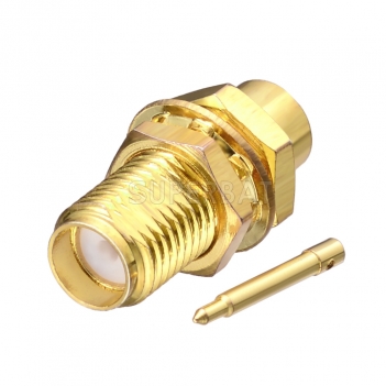 RP-SMA Jack Female (male pin) bulkhead Solder Connector for 0.141" Semi-rigid RG402 Cable