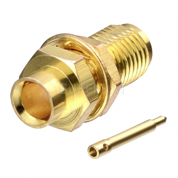 RP-SMA Jack Female (male pin) bulkhead Solder Connector for 0.141" Semi-rigid RG402 Cable