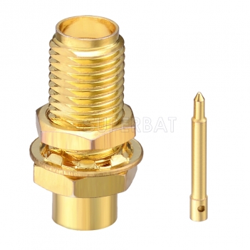 RP-SMA Jack Female (male pin) bulkhead Solder Connector for 0.141" Semi-rigid RG402 Cable