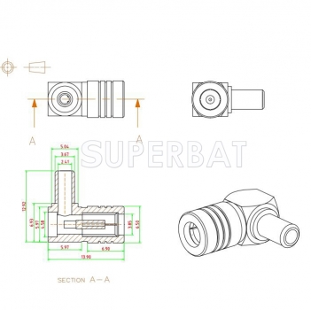 SMB Female Plug Right Angle Crimp Coaxial Connector for RG58 LMR195 Cable