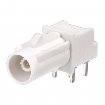 White FAKRA B Plug Male Right Angle PCB Mount Connector