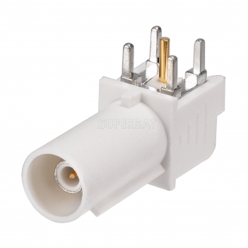 White FAKRA B Plug Male Right Angle PCB Mount Connector