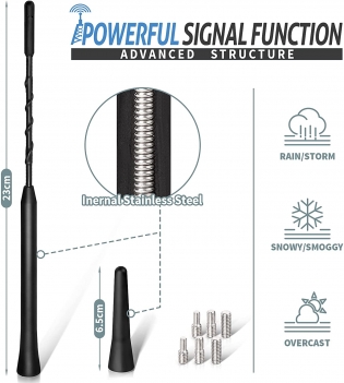 Superbat Mini Car Sedan Vehicle Antenna 6.5cm + 23cm FM DAB Roof Radio Antenna Replacement pole