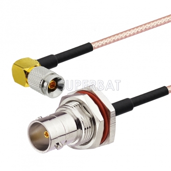 BNC-75 BulkHead Jack with O-ring to 1.0/2.3-75 Right Angle Plug RG179 20cm