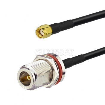 N BulkHead Jack with O-ring to RP-SMA Right Angle Plug KSR195 100cm