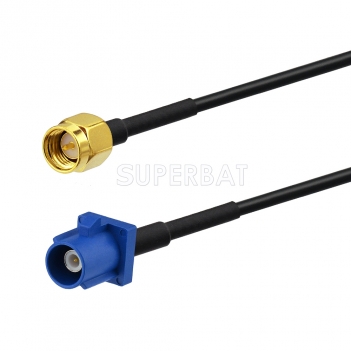 Fakra Signal Blue Straight Plug to SMA Straight Plug RG174 30cm