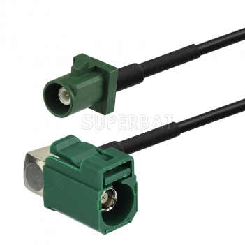 Fakra Leaf Green Right Angle Jack to Fakra Leaf Green Straight Plug RG174 15cm