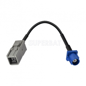 Fakra Signal Blue Straight Plug to GT5-1S Grey Straight Jack RG174 10cm