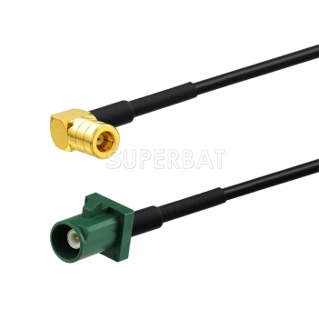 Fakra Leaf Green Straight Plug to SMB Right Angle RG174 50cm