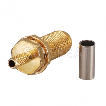 SMA Female Straight Bulkhead Jack Crimp Connector for RG316 with 15mm long thread