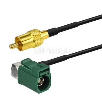 Fakra Leaf Green Right Angle Jack to RCA Straight Plug RG174 600cm