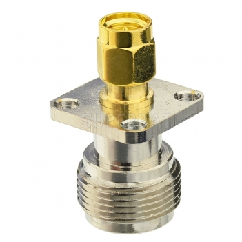 N Jack Female to SMA Plug Male Adapter Straight 4 Hole Flange