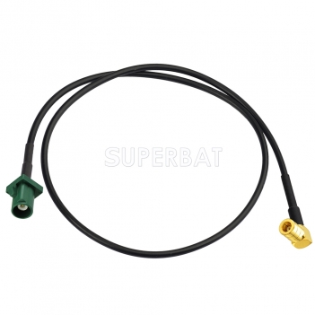 Fakra Leaf Green Straight Plug to SMB Right Angle RG174 50cm